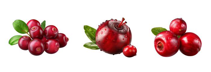 Set of Cranberry isolated on transparent background. Concept of healthy fruit and fruit.