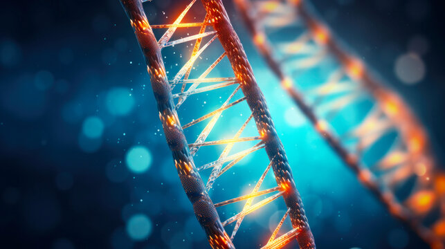 DNA molecule, 3d render, scientific background, 3d illustration. AI generative.