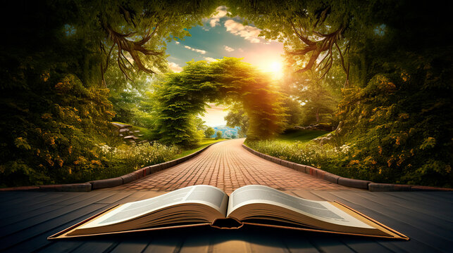 Open book on the background of the road