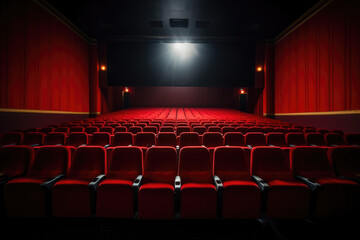 Unfilled Cinema: Rows of Red Seating