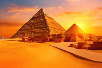 Iconic Sunset Silhouette: The Pyramids of Giza