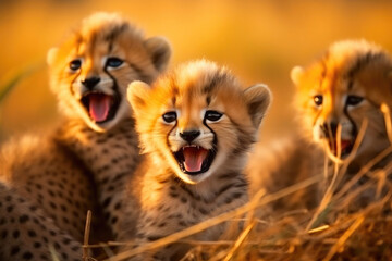 Obraz premium Playful Cheetah Cubs in the Wild
