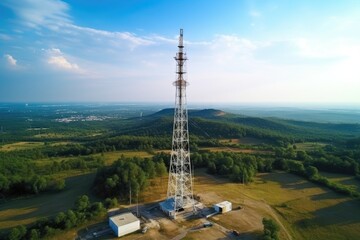 Obraz premium Aerial view of telecommunication tower