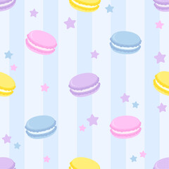 繋がるシームレス素材 / ブルーストライプのかわいいマカロンの背景