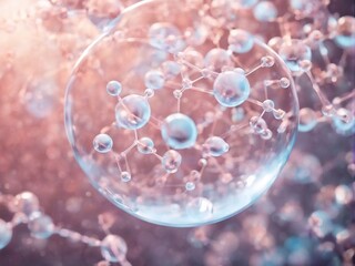 Cosmetics background, pastel Molecules, science background, lab background, herbal leaves, beauty products, bubbles background,Abstract Chemistry generative ai illustration art