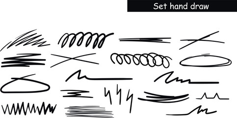 With a hand draw style marker, underline the brush strokes. Bold stripes in charcoal by hand and shapes in paint. Doodles in chalk or marker. Vector illustration of horizontal, doodle.