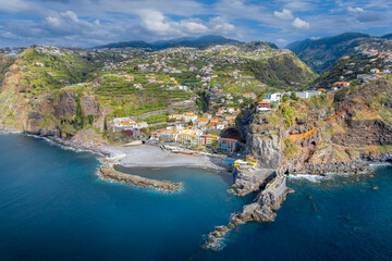 Landscape with Ponta do Sol, little village at Madeira island, Portugal - obrazy, fototapety, plakaty