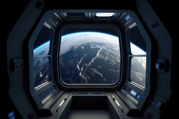 Naklejka premium Spaceship window view