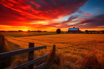 Rural Serenity: Sunset in the Heartland - obrazy, fototapety, plakaty