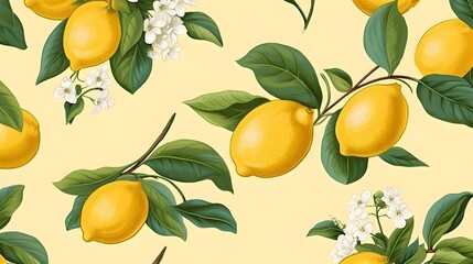 Lemons plant old style pattern background.