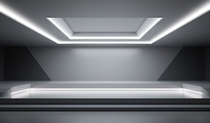 Empty product display space, bright lights, futuristic and minimalistic, by Generative AI