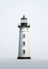 A minimalist and artistic portrayal of a solitary lighthouse standing tall as a beacon of hope along a rugged coastal landscape.