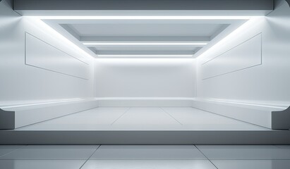 Empty product display space, bright lights, futuristic and minimalistic, by Generative AI