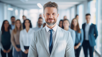 Successful businessman in 40s person in suit smiling