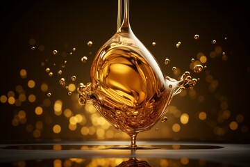 A drop of precious liquid filled with golden hue and bubbles. Rich in omega 6 fatty acids. Generative AI