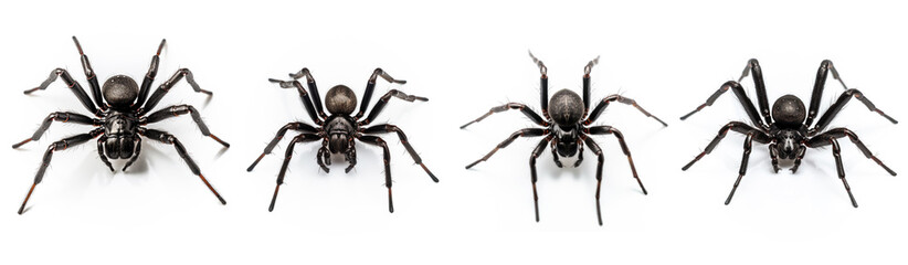 collection of black spiders. isolated against a white background. 