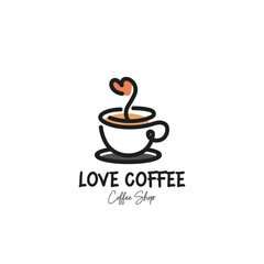 Love coffee and cup Logo Icon Symbol Design Template Flat Style Vector