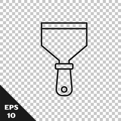Black line Putty knife icon isolated on transparent background. Spatula repair tool. Spackling or paint instruments. Vector