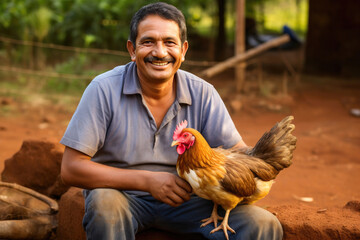Fototapeta premium Farmer and His Treasured Chicken