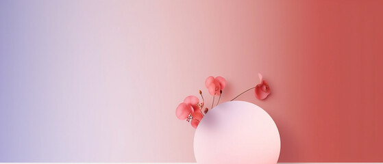 Różowe tło z różą - pastelowe kolory. Kula i okrąg z kwiatem 3d. Miejsce na prezentację produktu - obrazy, fototapety, plakaty