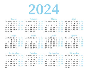  Spanish calendar for 2024. Week starts on Monday