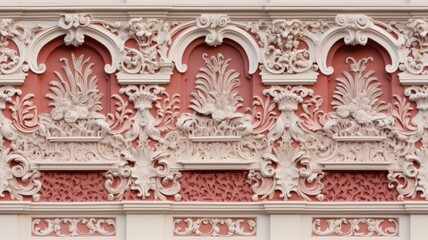 a stucco floral pattern on a wall within an elegantly decorated room. The image highlights the pattern's role in enhancing interior aesthetics. SEAMLESS PATTERN. SEAMLESS WALLPAPER.