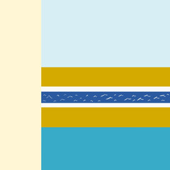 geometric abstract seaview in mustard and turquoise colours