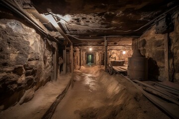 Historic subterranean excavation, reminiscent of the Wild West. Generative AI