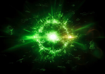 Obraz premium Green static electricity background, abstract green static electricity, energy-charged, vivid energy explosions, green energy galaxy explosion Fx. 