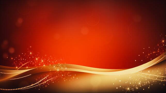 Red liquid with tints of golden glitters. Red background with a scattering of gold sparkles. Magic Galaxy of golden dust particles in red fluid with burgundy tints - Powered by Adobe