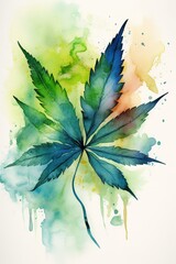 Watercolor Abstract weed leaf, Colorful cannabis Illustration, marijuana leaf Drawing, colorful weed. Generative AI