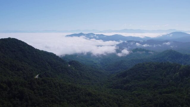Mountain landscape with clouds- Smoky Mountains NC, Drone Aerial Flyover 10