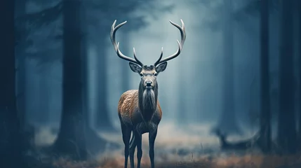 Deurstickers A large deer in a spruce forest. Wild animal in natural habitat. Nature background. Illustration for cover, card, postcard, interior design, decor or print. © Login