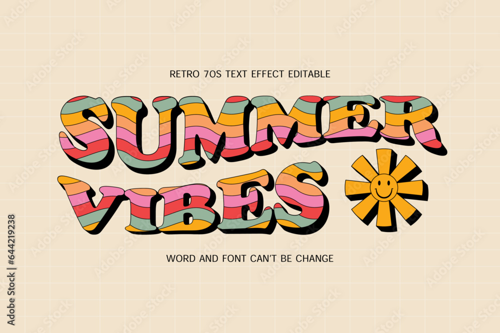 Fototapete summer vibes text, editable retro groovy joyful text style effect editable