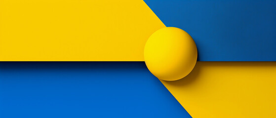 Żółte i niebieskie tło z kulą w kolorach flagi Ukrainy. Abstrakcyjne kształty w przestrzeni 3d. Geometryczne figury. 