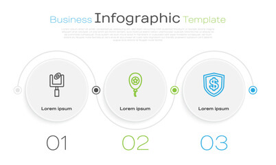 Set line American football goal post, Balloons and Shield with dollar. Business infographic template. Vector