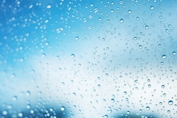 Fototapeta premium Rain drops on the glass. Beautiful blue and white sky