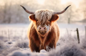 Tableau sur toile Animaux Charming Highland Cows in the Scottish Highlands, Highland Cattle in a Picturesque Meadow  © Dahian