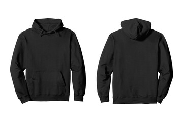 Blank Unisex Black Pullover Hoodie Mockup Front and Back View - obrazy, fototapety, plakaty