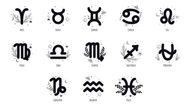 Ophiuchus, new zodiac sign, ophiuchus icon, zodiac icon set, 13 zodiac signs 