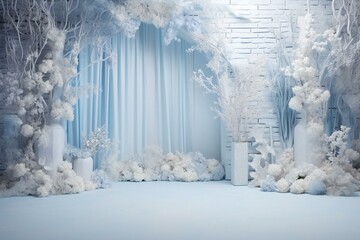 Snowy winter-themed backdrop in shades of blue. Generative AI