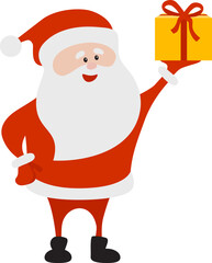 Cartoon funny happy Santa Claus with gift in vector. Christmas illustration.