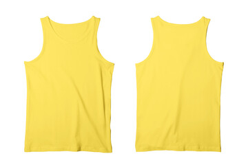 Blank Yellow Men Tank Top Template Front and Back View Isolated