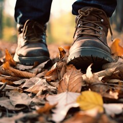 hiking boots in autumn forest