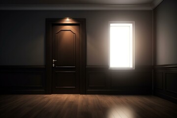 Contemporary styled door in a dimly lit room. Generative AI