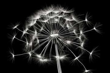 X-ray of a dandelion flower on black background. Generative AI