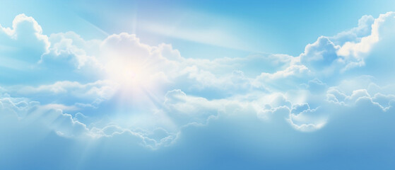 Błękitne tło - niebo z delikatnymi chmurami i obłokami - tron Boży, rajska światłość. Miejsce przebywania aniołów. - obrazy, fototapety, plakaty
