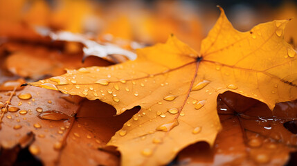 Red maple autumn leaf in a water