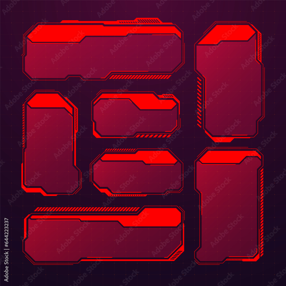 Poster red futuristic hud or ui elements. sci-fi user interface text boxes, callouts. warning message frame