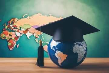 Graduation cap on Earth globe